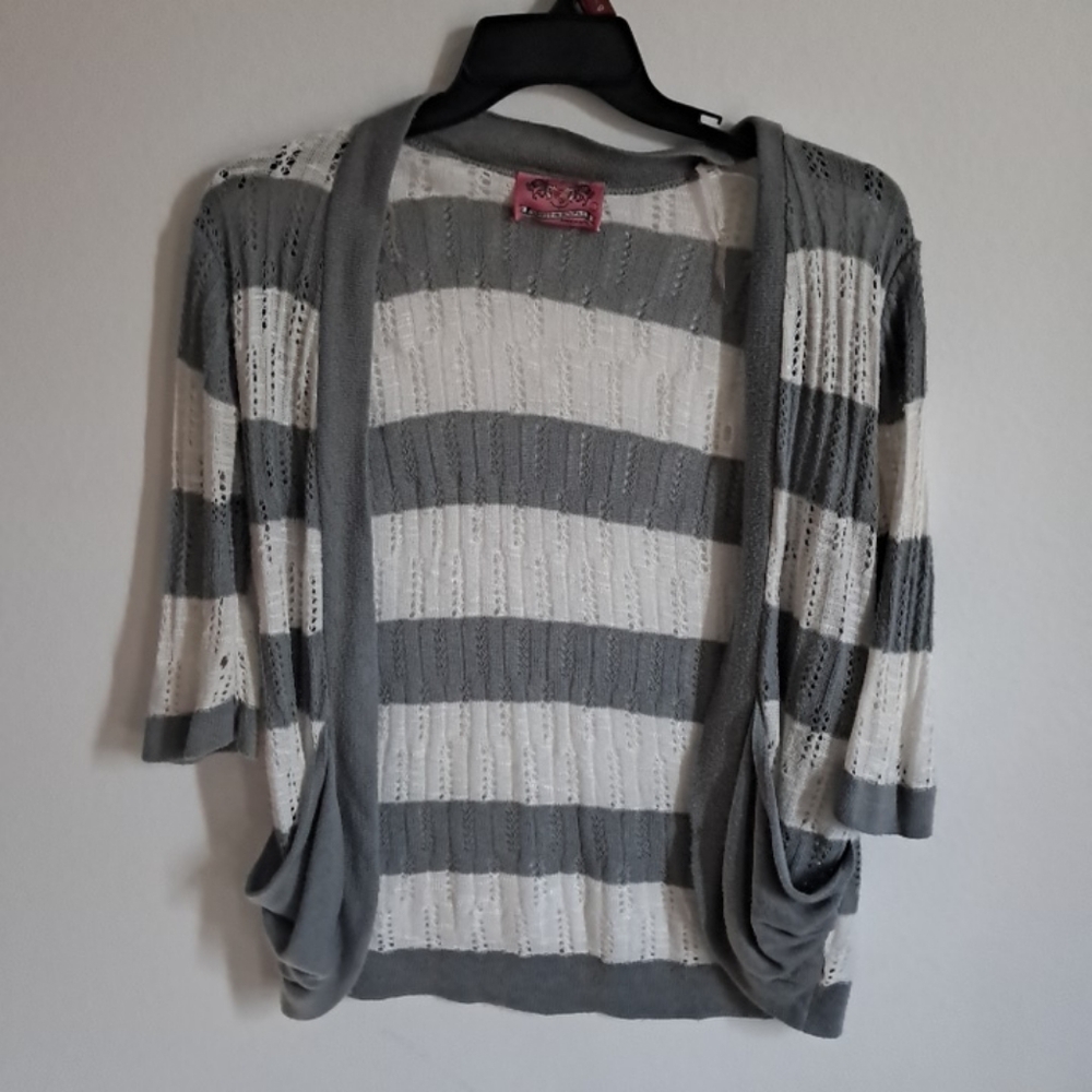 Vintage Y2k Gray and White Striped Cardigan Sweater Size Large Made In Usa